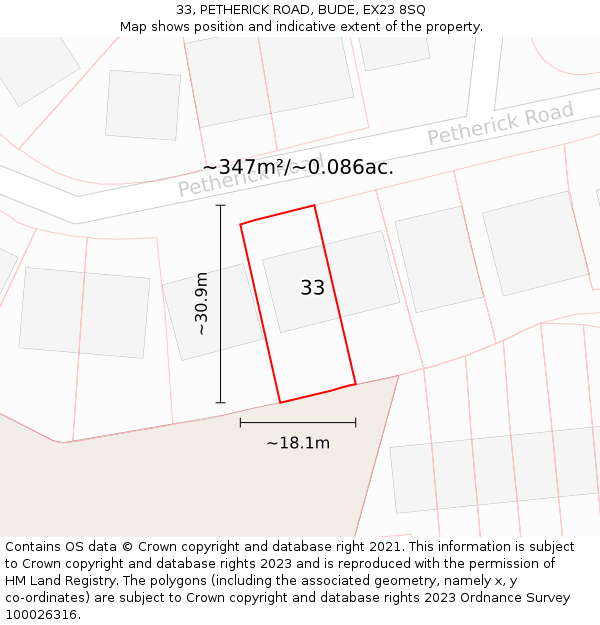 33, PETHERICK ROAD, BUDE, EX23 8SQ: Plot and title map