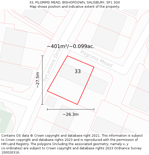 33, PILGRIMS MEAD, BISHOPDOWN, SALISBURY, SP1 3GX: Plot and title map