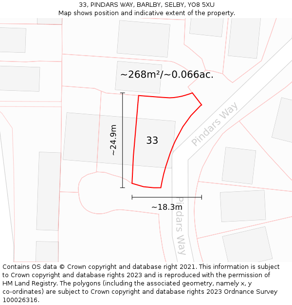 33, PINDARS WAY, BARLBY, SELBY, YO8 5XU: Plot and title map