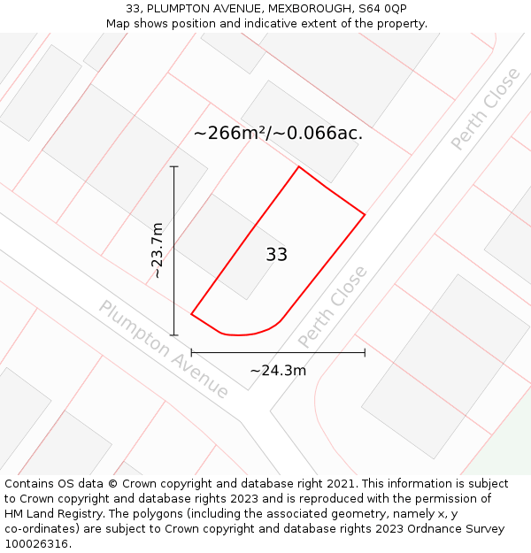 33, PLUMPTON AVENUE, MEXBOROUGH, S64 0QP: Plot and title map