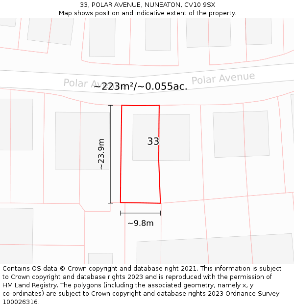 33, POLAR AVENUE, NUNEATON, CV10 9SX: Plot and title map