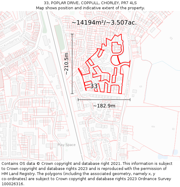 33, POPLAR DRIVE, COPPULL, CHORLEY, PR7 4LS: Plot and title map
