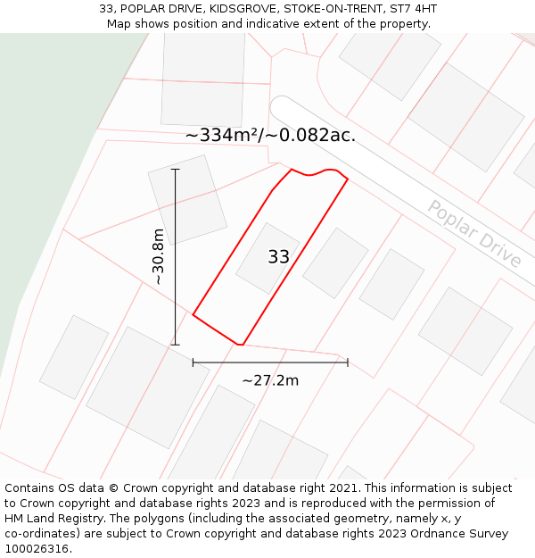 33, POPLAR DRIVE, KIDSGROVE, STOKE-ON-TRENT, ST7 4HT: Plot and title map