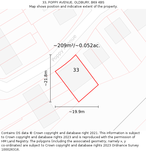33, POPPY AVENUE, OLDBURY, B69 4BS: Plot and title map