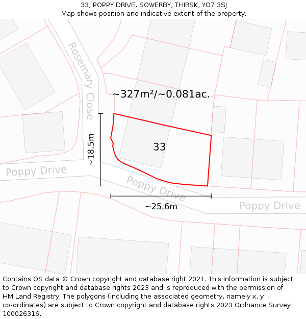 33, POPPY DRIVE, SOWERBY, THIRSK, YO7 3SJ: Plot and title map