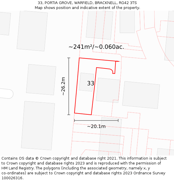 33, PORTIA GROVE, WARFIELD, BRACKNELL, RG42 3TS: Plot and title map