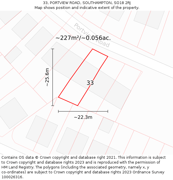 33, PORTVIEW ROAD, SOUTHAMPTON, SO18 2RJ: Plot and title map
