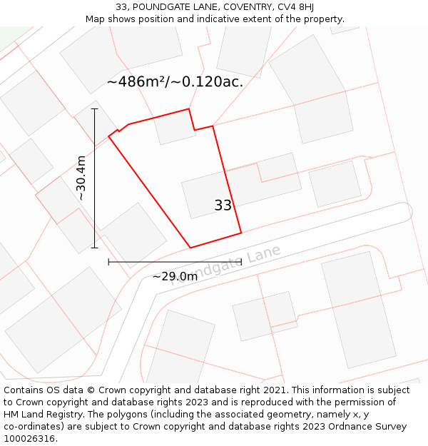 33, POUNDGATE LANE, COVENTRY, CV4 8HJ: Plot and title map