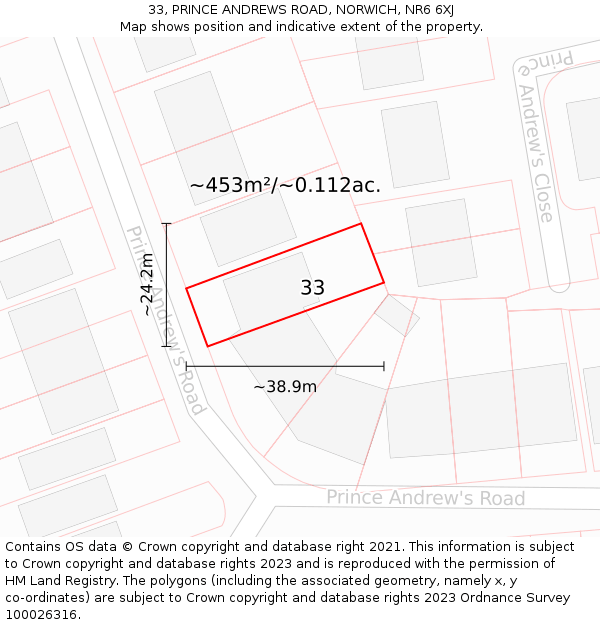 33, PRINCE ANDREWS ROAD, NORWICH, NR6 6XJ: Plot and title map