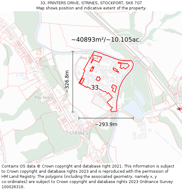 33, PRINTERS DRIVE, STRINES, STOCKPORT, SK6 7GT: Plot and title map