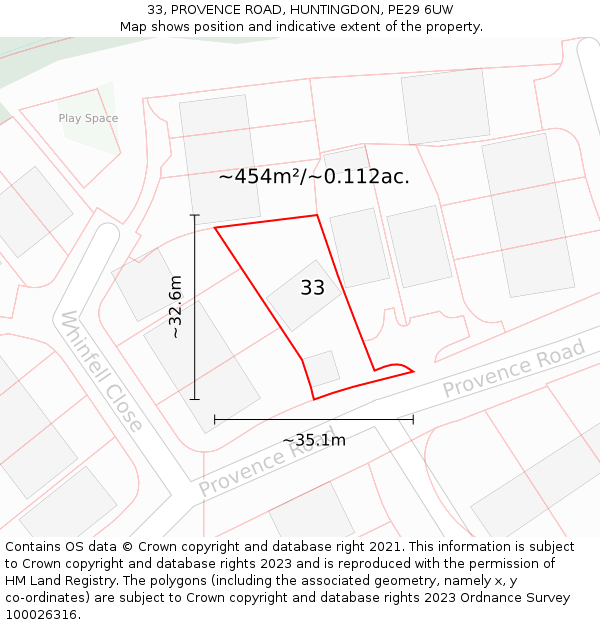 33, PROVENCE ROAD, HUNTINGDON, PE29 6UW: Plot and title map