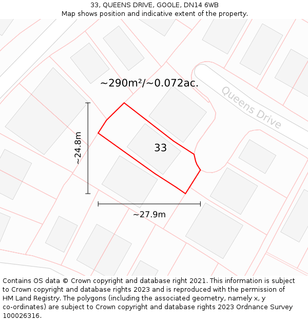 33, QUEENS DRIVE, GOOLE, DN14 6WB: Plot and title map