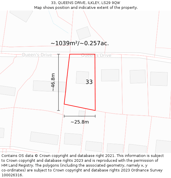 33, QUEENS DRIVE, ILKLEY, LS29 9QW: Plot and title map