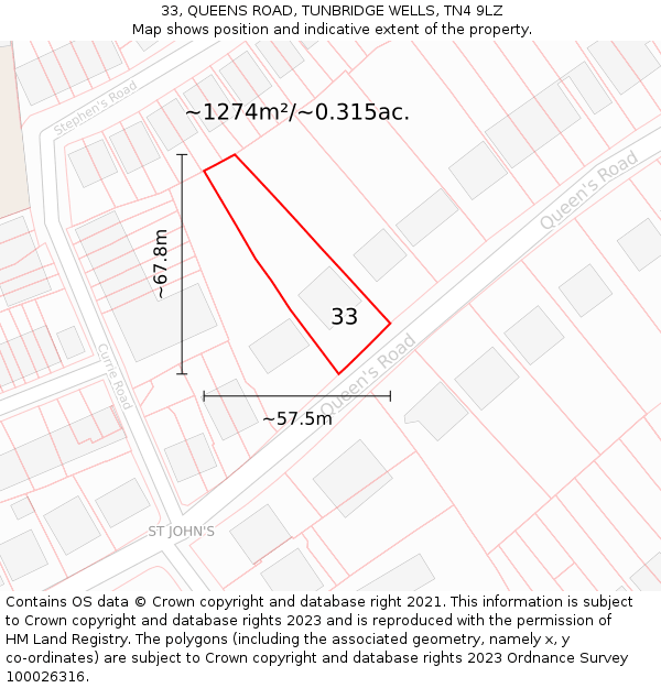 33, QUEENS ROAD, TUNBRIDGE WELLS, TN4 9LZ: Plot and title map