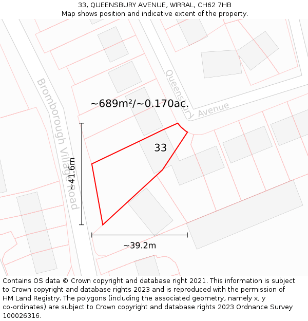33, QUEENSBURY AVENUE, WIRRAL, CH62 7HB: Plot and title map