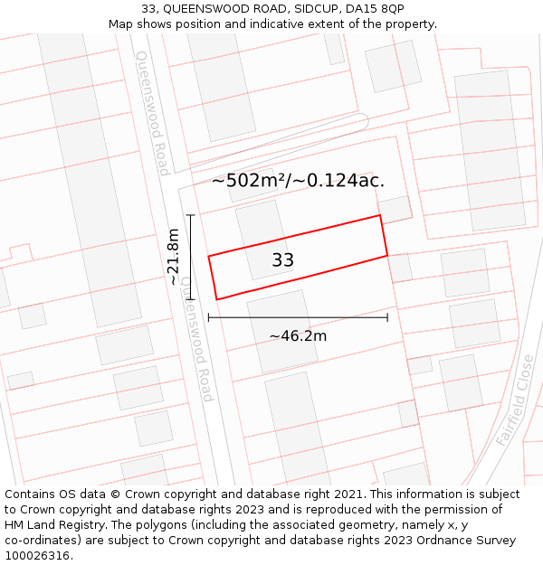 33, QUEENSWOOD ROAD, SIDCUP, DA15 8QP: Plot and title map