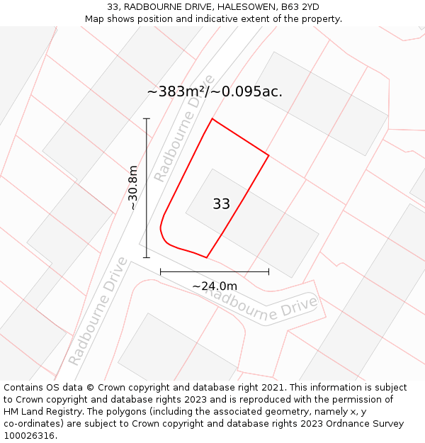 33, RADBOURNE DRIVE, HALESOWEN, B63 2YD: Plot and title map
