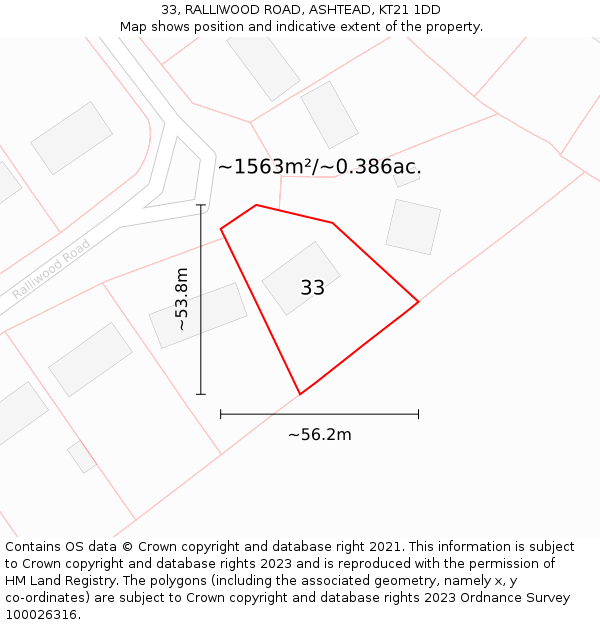 33, RALLIWOOD ROAD, ASHTEAD, KT21 1DD: Plot and title map