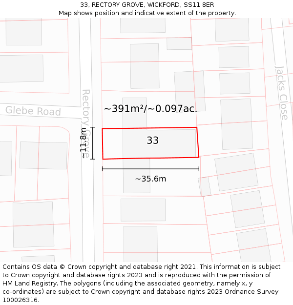33, RECTORY GROVE, WICKFORD, SS11 8ER: Plot and title map