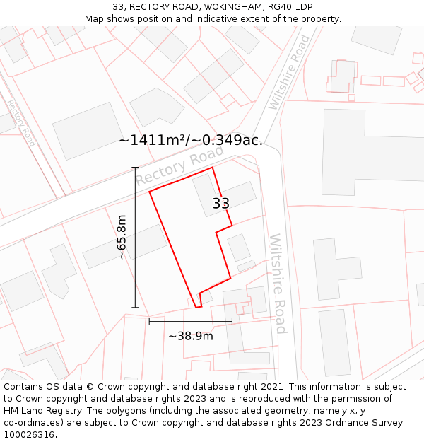 33, RECTORY ROAD, WOKINGHAM, RG40 1DP: Plot and title map
