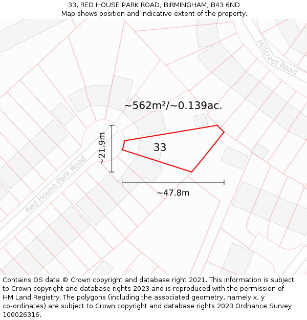 33, RED HOUSE PARK ROAD, BIRMINGHAM, B43 6ND: Plot and title map