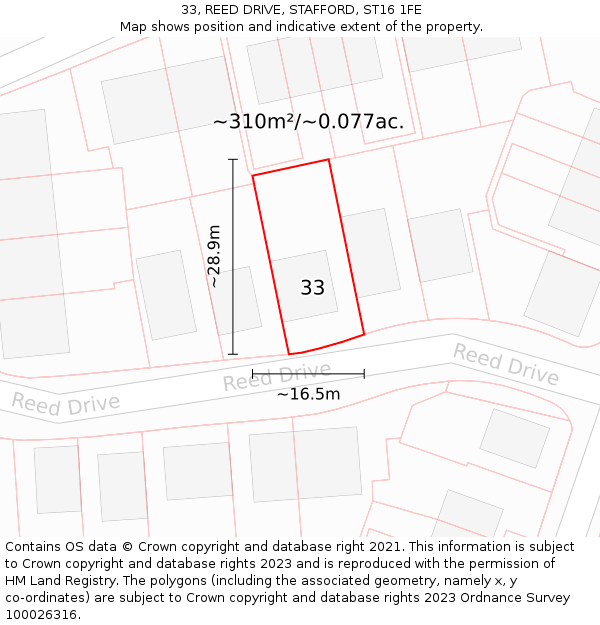 33, REED DRIVE, STAFFORD, ST16 1FE: Plot and title map