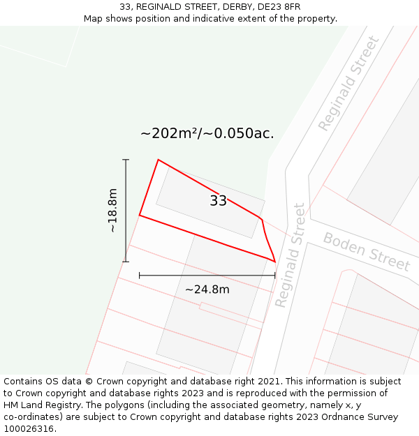 33, REGINALD STREET, DERBY, DE23 8FR: Plot and title map