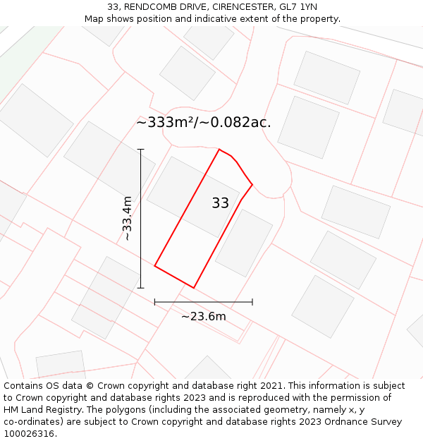 33, RENDCOMB DRIVE, CIRENCESTER, GL7 1YN: Plot and title map
