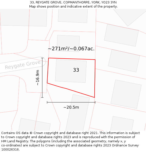 33, REYGATE GROVE, COPMANTHORPE, YORK, YO23 3YN: Plot and title map
