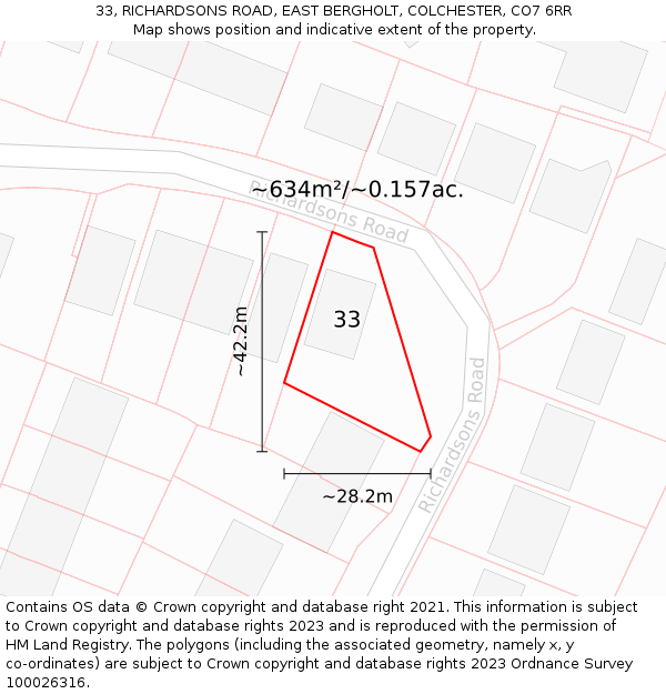 33, RICHARDSONS ROAD, EAST BERGHOLT, COLCHESTER, CO7 6RR: Plot and title map