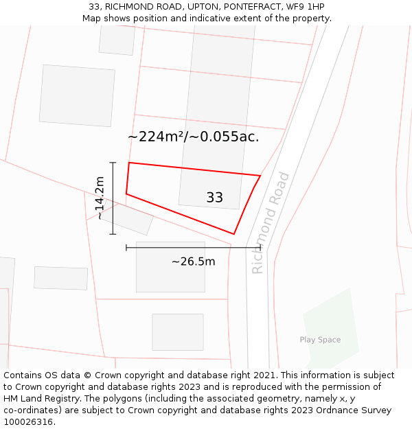 33, RICHMOND ROAD, UPTON, PONTEFRACT, WF9 1HP: Plot and title map
