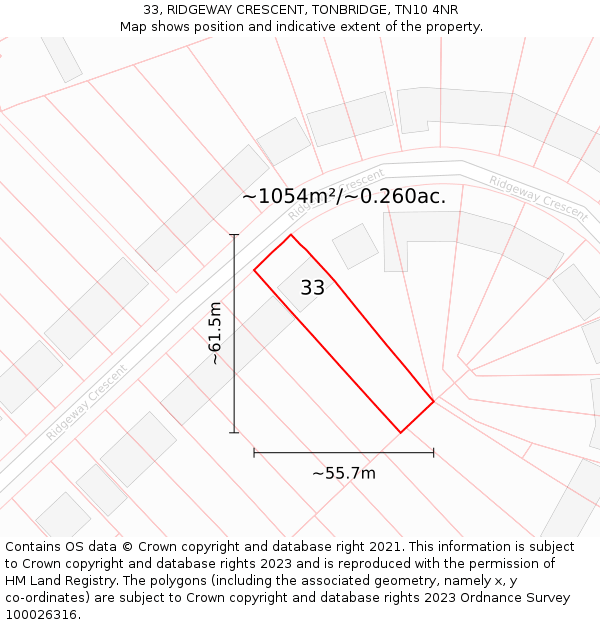 33, RIDGEWAY CRESCENT, TONBRIDGE, TN10 4NR: Plot and title map