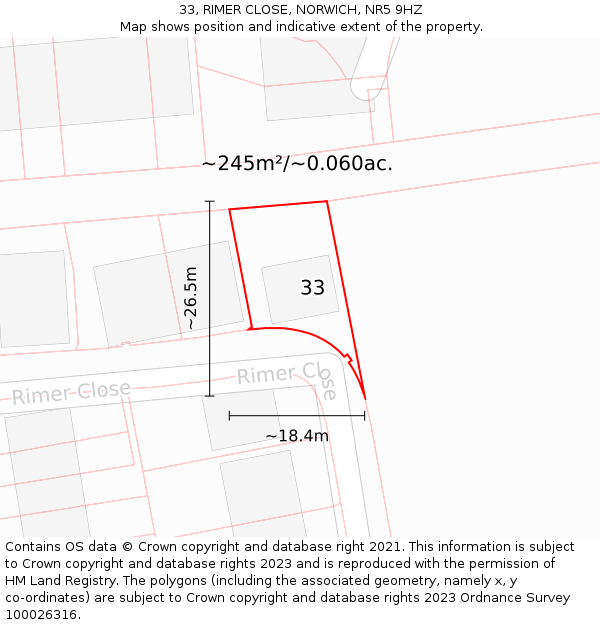 33, RIMER CLOSE, NORWICH, NR5 9HZ: Plot and title map