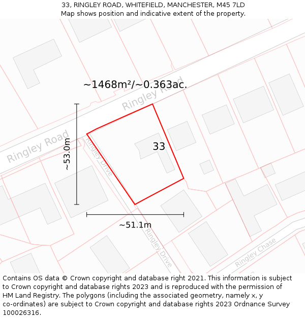 33, RINGLEY ROAD, WHITEFIELD, MANCHESTER, M45 7LD: Plot and title map
