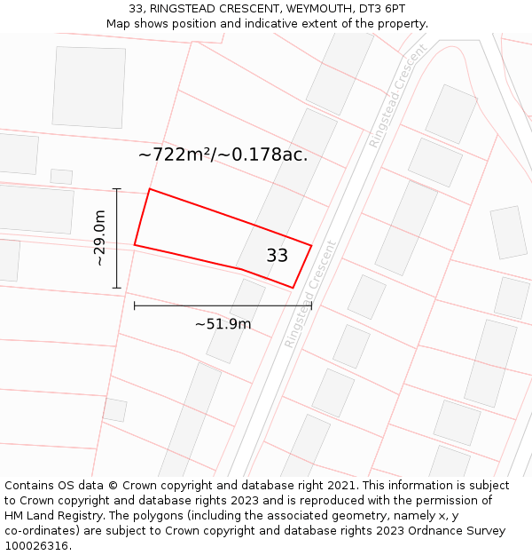 33, RINGSTEAD CRESCENT, WEYMOUTH, DT3 6PT: Plot and title map