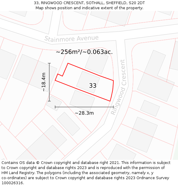 33, RINGWOOD CRESCENT, SOTHALL, SHEFFIELD, S20 2DT: Plot and title map