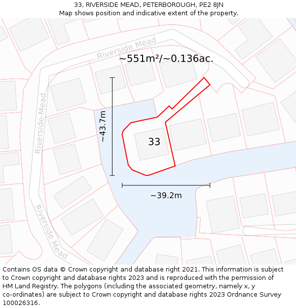 33, RIVERSIDE MEAD, PETERBOROUGH, PE2 8JN: Plot and title map