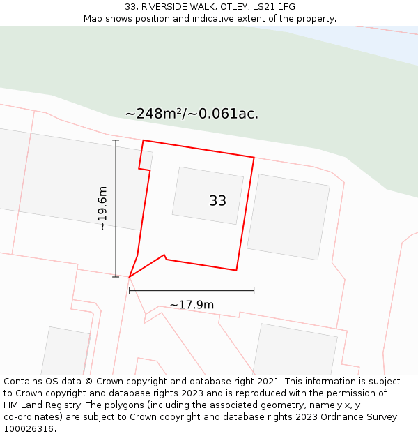 33, RIVERSIDE WALK, OTLEY, LS21 1FG: Plot and title map