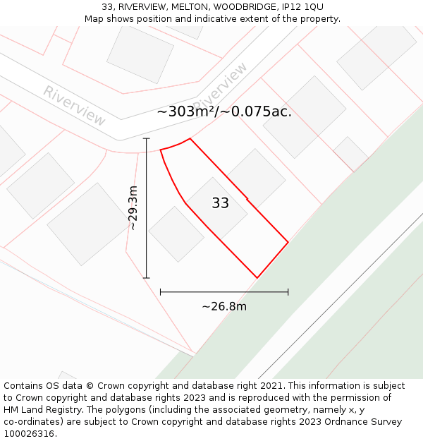 33, RIVERVIEW, MELTON, WOODBRIDGE, IP12 1QU: Plot and title map