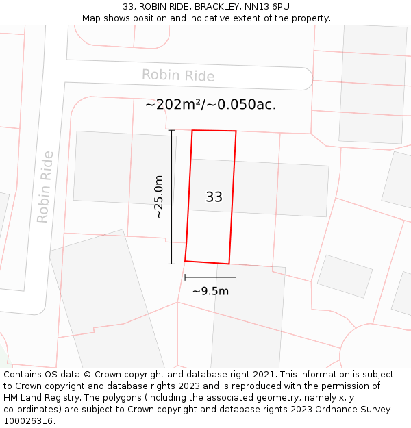 33, ROBIN RIDE, BRACKLEY, NN13 6PU: Plot and title map