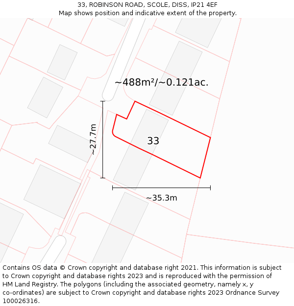 33, ROBINSON ROAD, SCOLE, DISS, IP21 4EF: Plot and title map