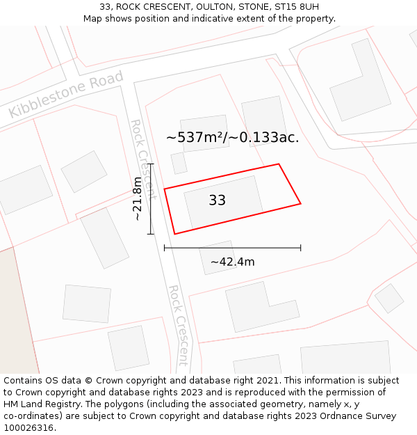 33, ROCK CRESCENT, OULTON, STONE, ST15 8UH: Plot and title map
