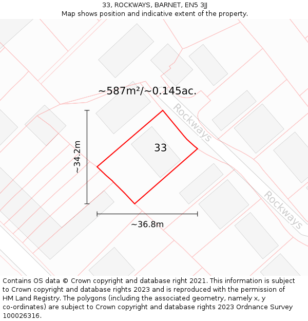 33, ROCKWAYS, BARNET, EN5 3JJ: Plot and title map