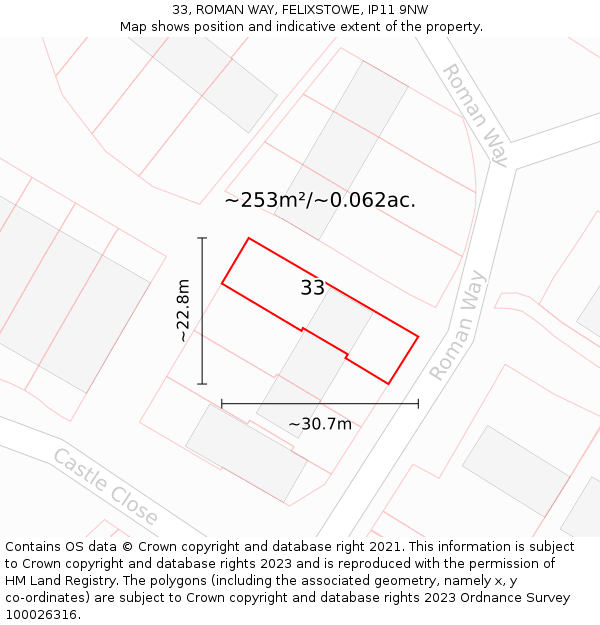 33, ROMAN WAY, FELIXSTOWE, IP11 9NW: Plot and title map