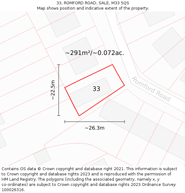 33, ROMFORD ROAD, SALE, M33 5QS: Plot and title map