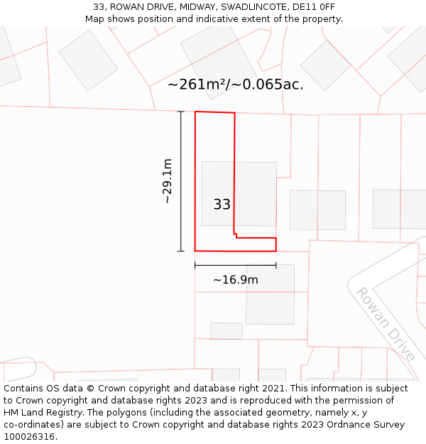 33, ROWAN DRIVE, MIDWAY, SWADLINCOTE, DE11 0FF: Plot and title map