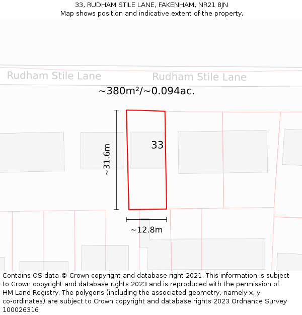 33, RUDHAM STILE LANE, FAKENHAM, NR21 8JN: Plot and title map