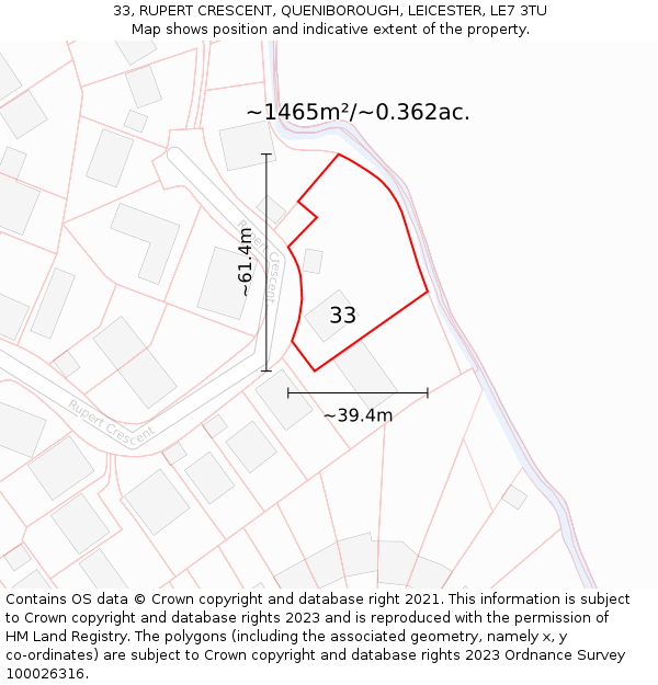 33, RUPERT CRESCENT, QUENIBOROUGH, LEICESTER, LE7 3TU: Plot and title map