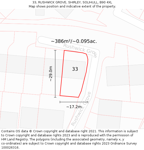 33, RUSHWICK GROVE, SHIRLEY, SOLIHULL, B90 4XL: Plot and title map