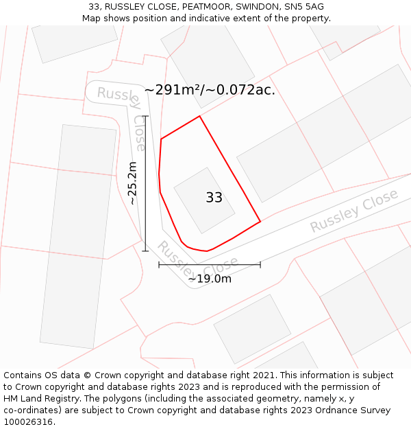 33, RUSSLEY CLOSE, PEATMOOR, SWINDON, SN5 5AG: Plot and title map